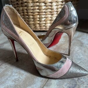 Christian Louboutin Elegant Silver and Pink Women's Heels